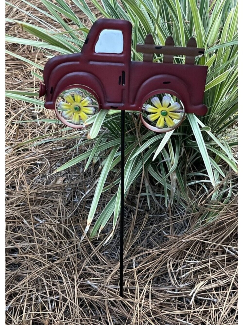 18" Red Farm Truck Garden Pick Flower Stake Red Country Truck Flower Stake U5C